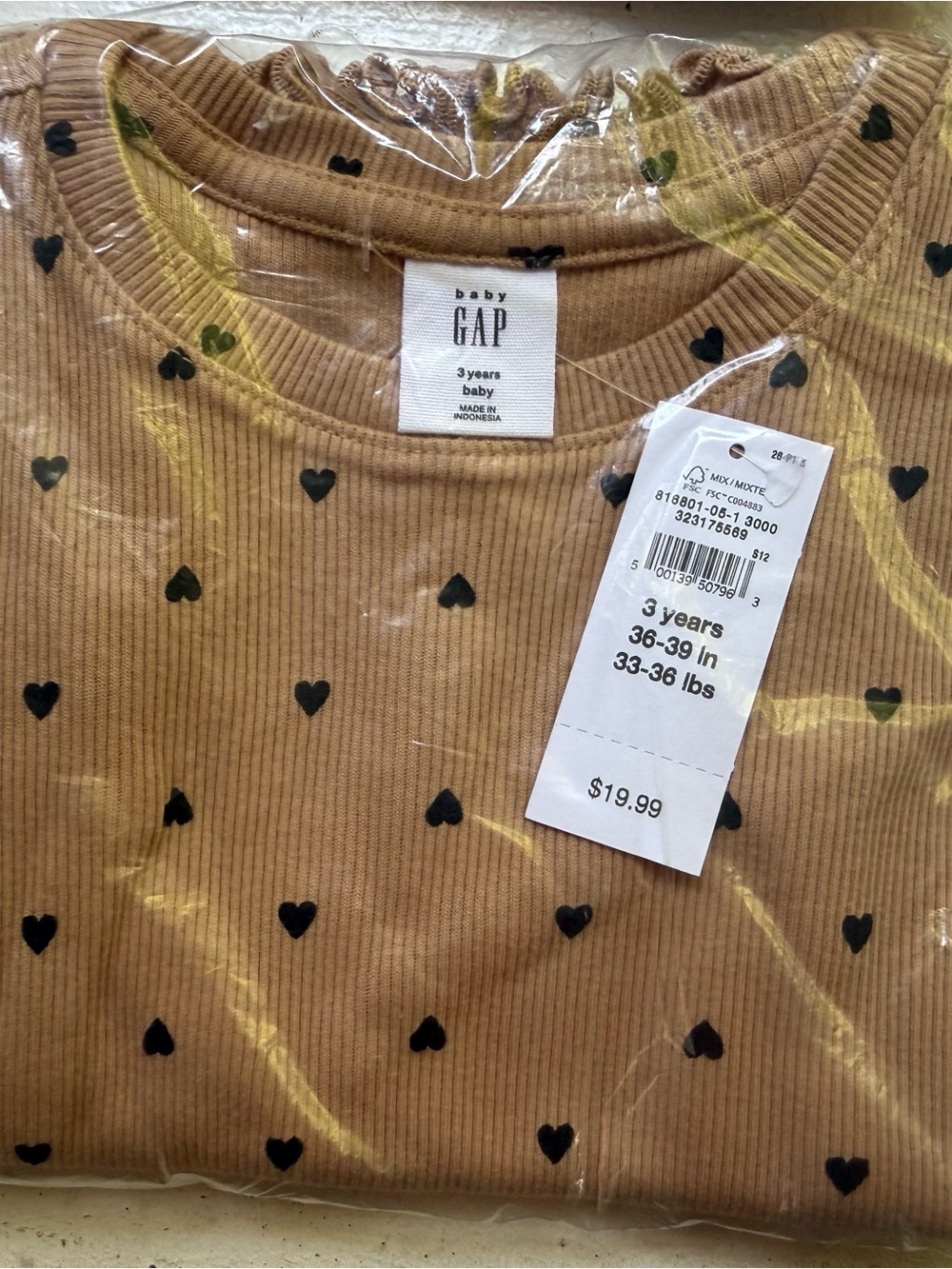 GAP Baby Ribbed Heart Long-sleeve Shirt - Tan with Black Hearts